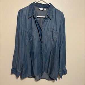 Tribal Jeans Lyocell Chambray Button Down Shirt L Lightweight Denim Look